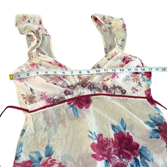 Flora by Flora Nikrooz Size M Floral Print Crinkle Chiffon Long Nightgown - Picture 6 of 10